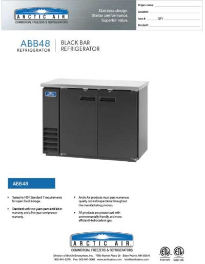 Black Bar Refrigerator Model ABB48
