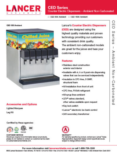 CED Series Counter Electric Dispensers – Ambient Non-Carbonated