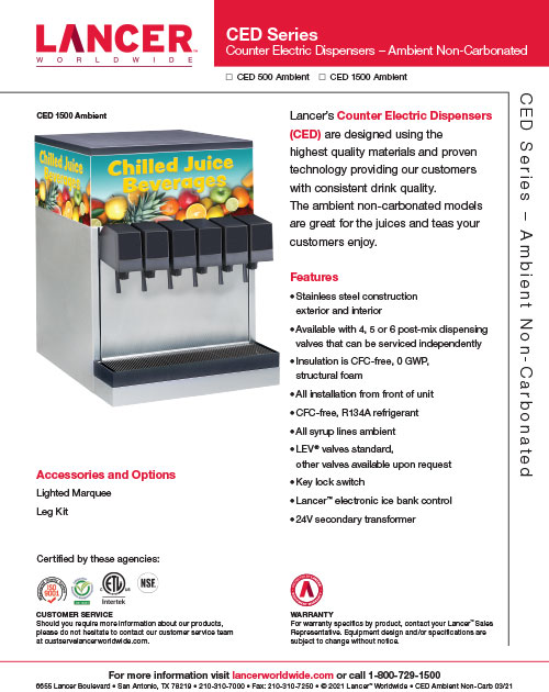 CED Series Counter Electric Dispensers – Ambient Non-Carbonated