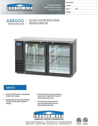 Glass Door Back Bar Refrigerator Model ABB60G