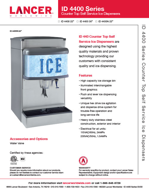 ID 4400 Series Counter Top Self Service Ice Dispensers