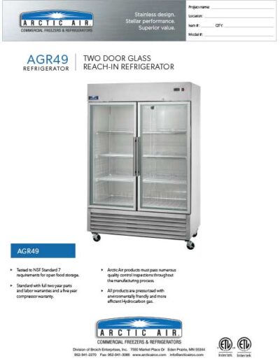 Two Door Glass Reach-in Model AGR49